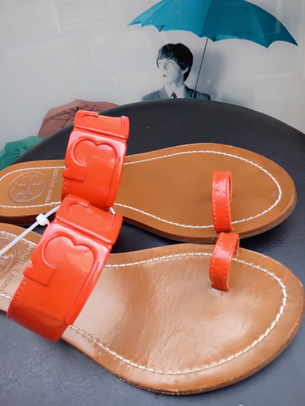Tory Burch Women's Orange Patent Leather Slide Sandals